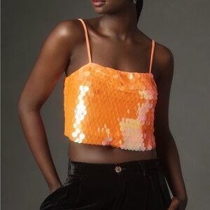 Anthropologie Paillette Sequin Orange Crop Top